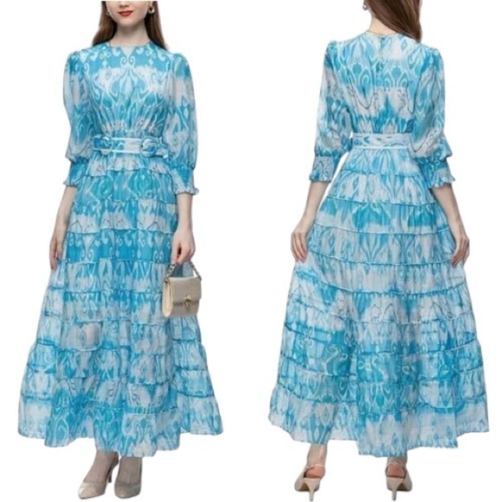 Burryco Tiered Maxi Dress Blue Size 6 NWT Boho Flowy Cocktail Wedding Romantic